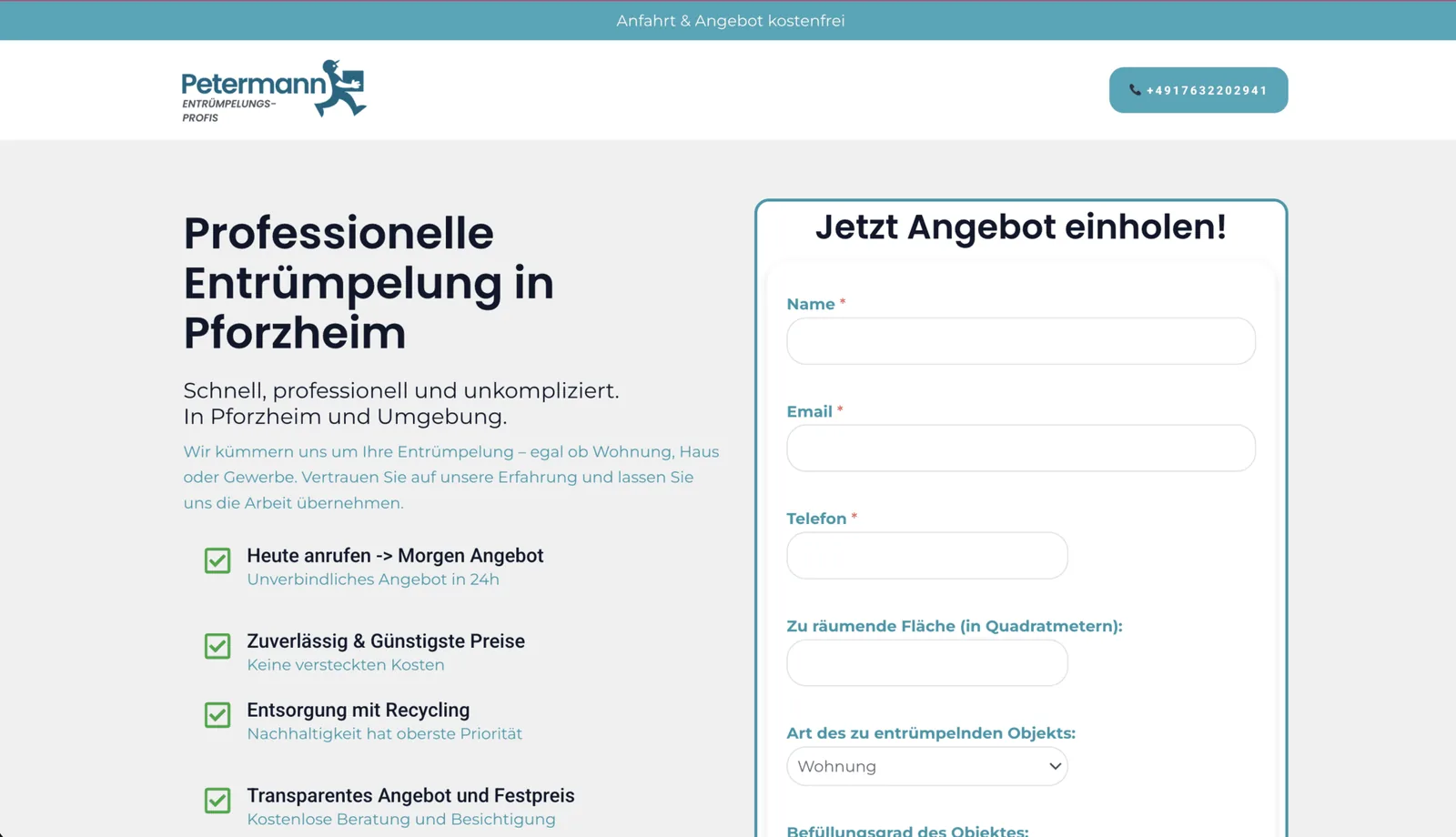 Petermann Entrümpelung – Google Ads Landingpage