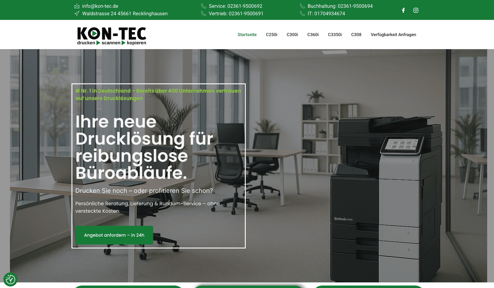 KON-TEC – B2B Landingpage - B2B-Landingpage für Multifunktionsdrucker